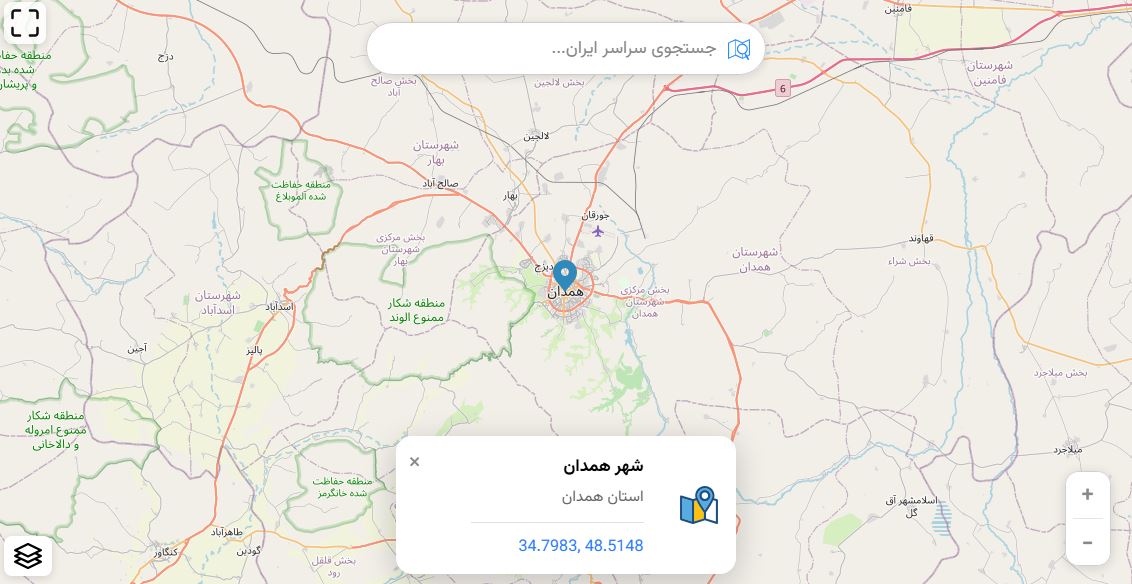نقشه همدان و جاذبههای شهری