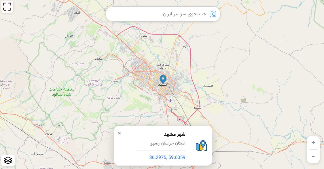 نقشه مشهد و مناطق زیارتی